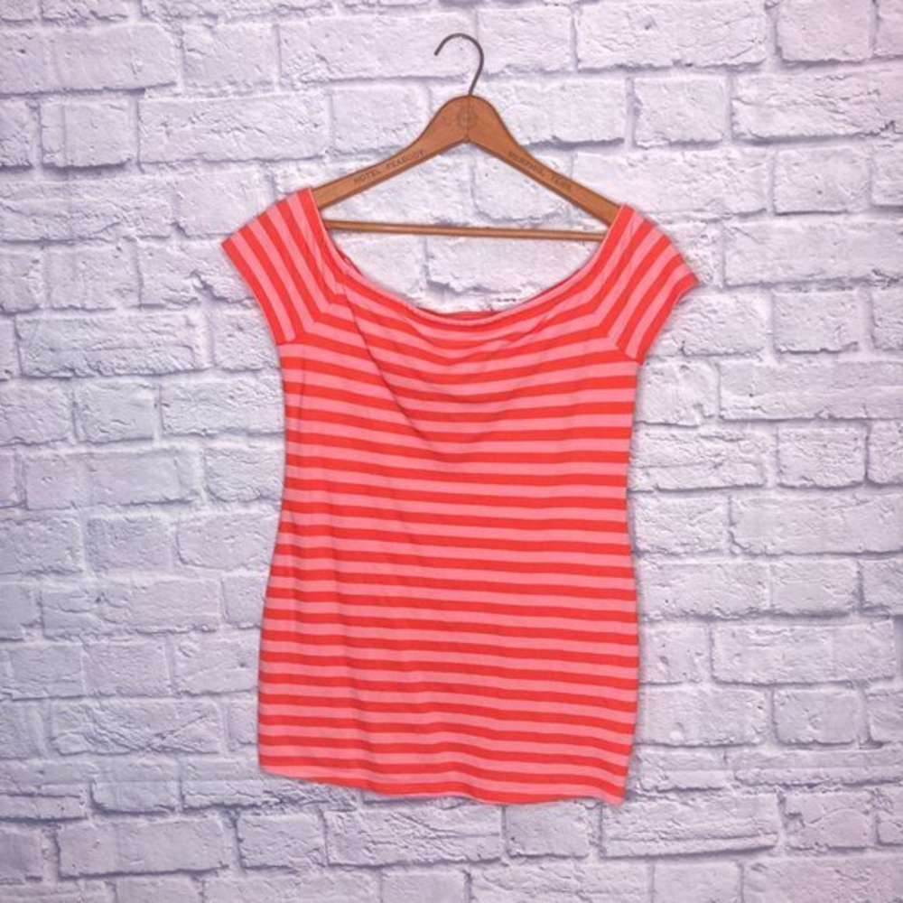 Motherhood Maternity Small S Pink Orange Striped Pique Off The Shoulder Top‎